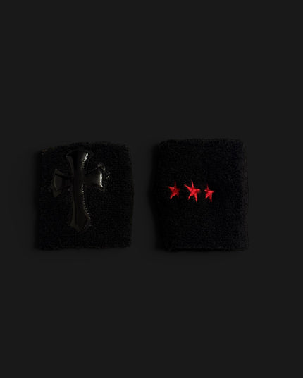 ✮ CHROME WRISTBANDS | BLACK CROSS ON BLACK
