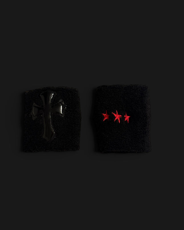 ✮ CHROME WRISTBANDS | BLACK CROSS ON BLACK