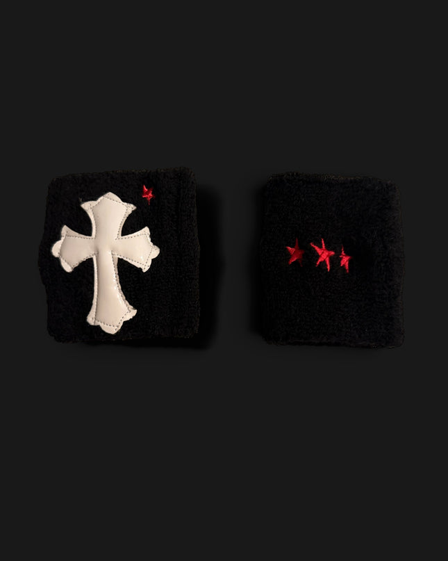 ✮ CHROME WRISTBANDS | WHITE CROSS ON BLACK